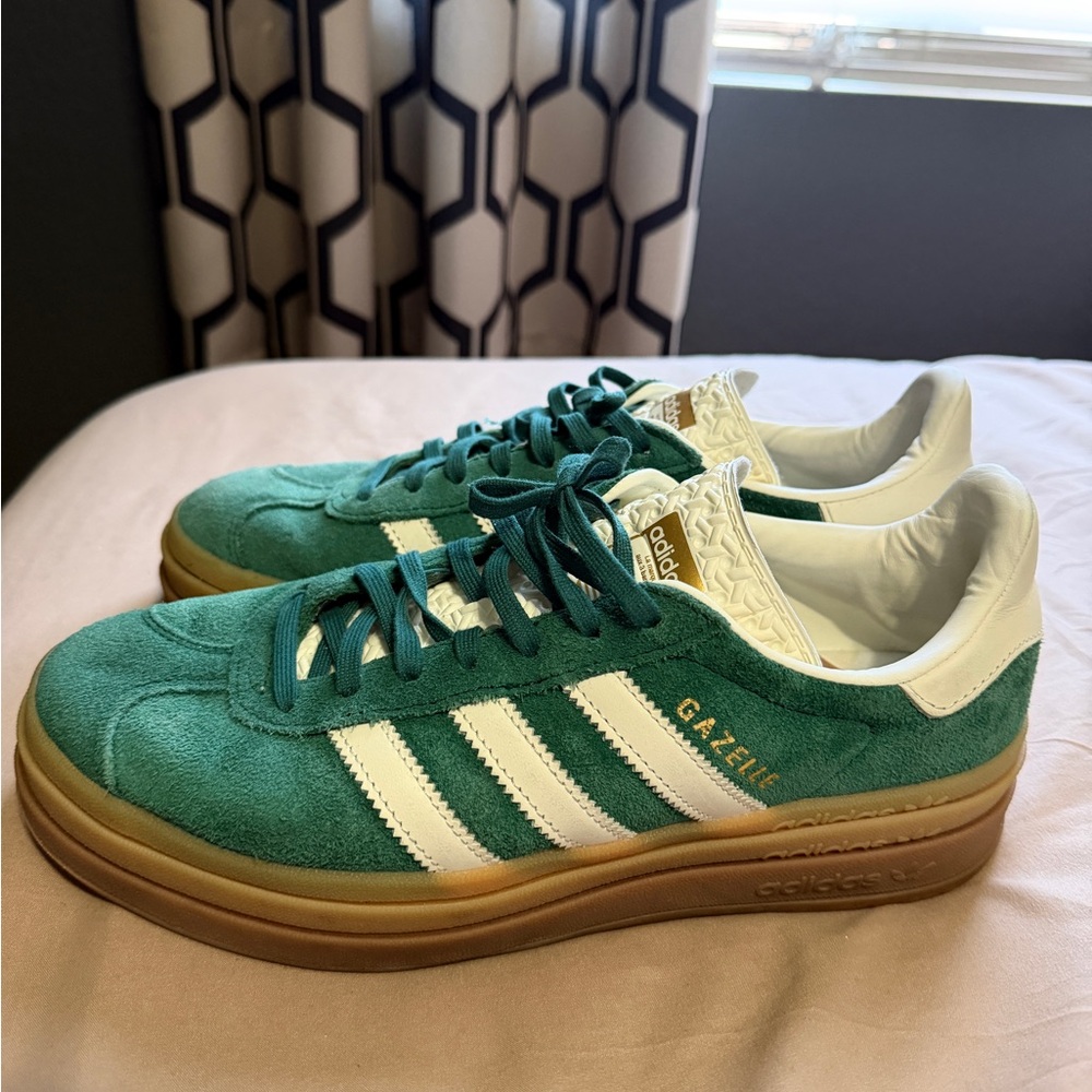 adidas Green Suede Gazelle Sneakers with White Stripes